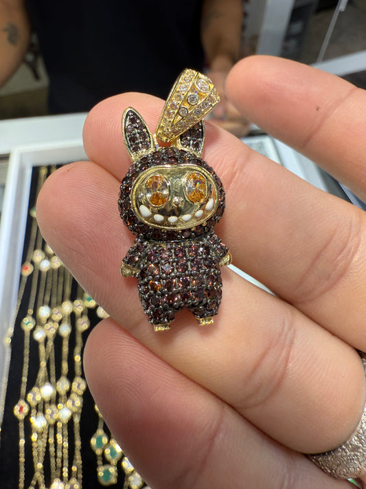 Labubu Pendant – 14kt Yellow Gold | Custom Colored Stones